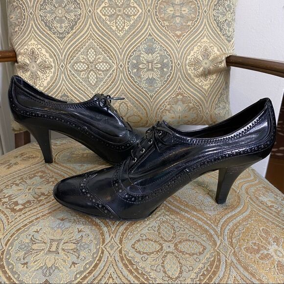 Franco Sarto black vegan patent leather Oxford booties 9.5 - Picture 9 of 11